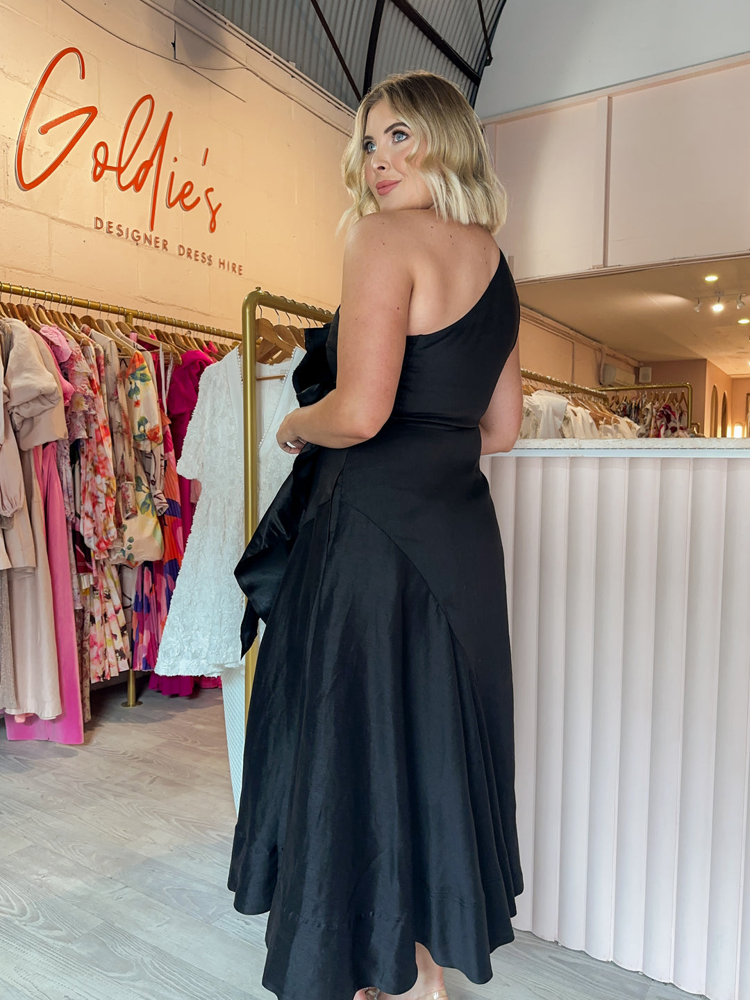Aje - Adelia Ruffle Midi Dress Black (Size 12) Goldie's - Designer Dress Hire Aje - Adelia Ruffle Midi Dress Black (Size 12) Goldie's - Designer Dress Hire