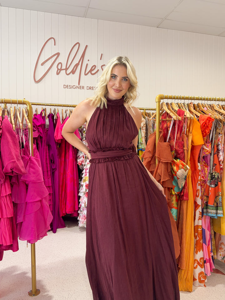 Aje - Georgia Maxi Dress Burgundy (Size 8)