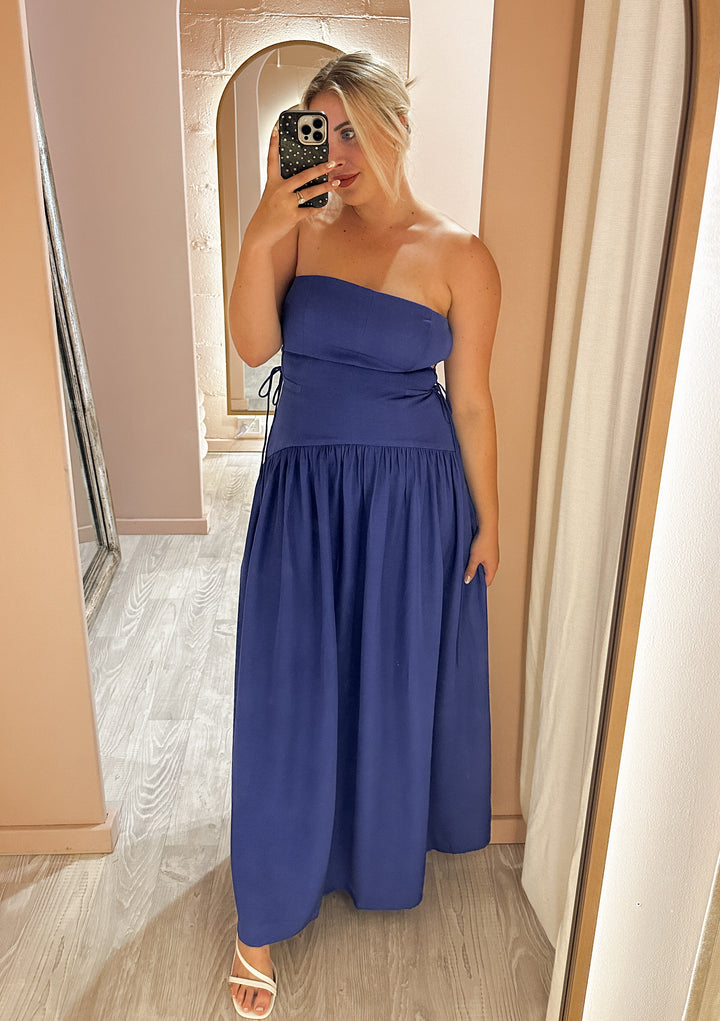 Shona Joy - Vento Lace Up Strapless Maxi Cobalt (Size 12)