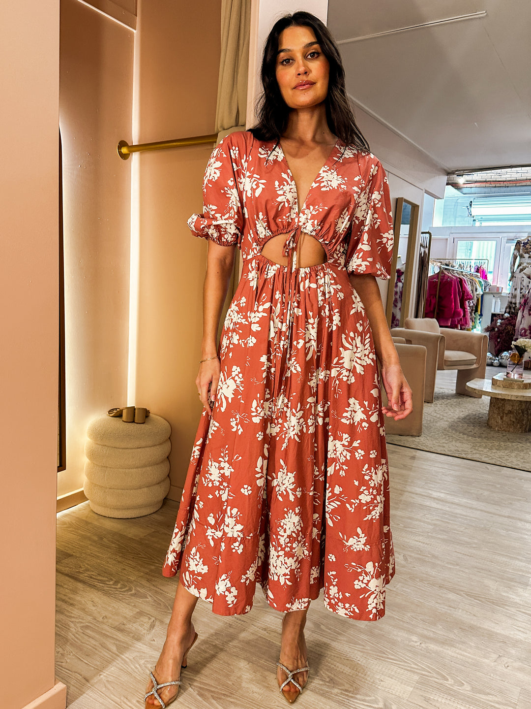 short sleeve cut out midi dress Elan White Short Sleeve Cut Out Midi Dress at Maria Vincent Boutique