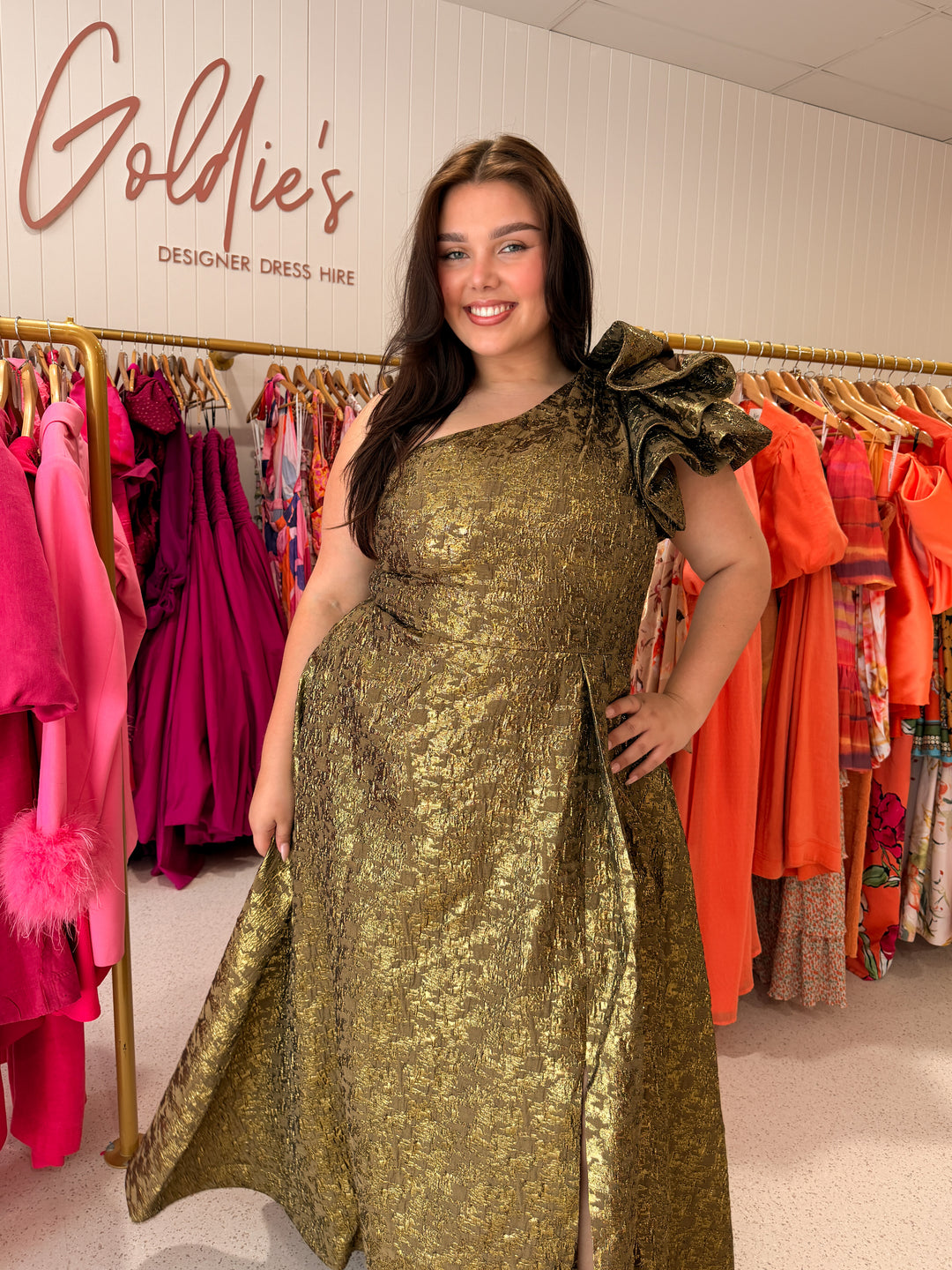 City Chic - Gilded Beauty One Shoulder Maxi Dress (Size 16)