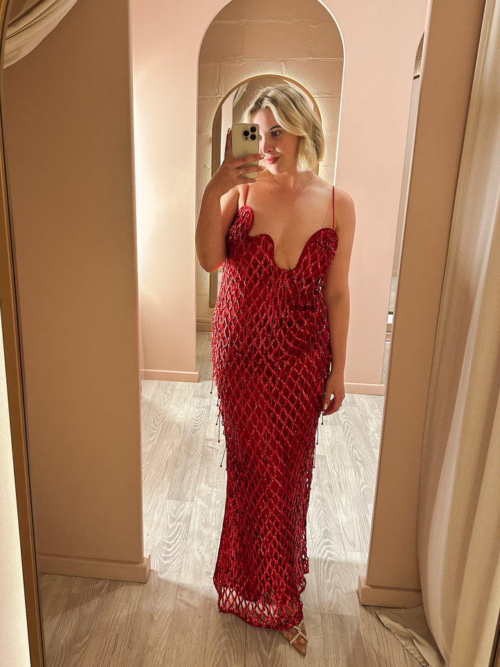 ASOS - Embellished Lattice Maxi Deep Red (Size 10)