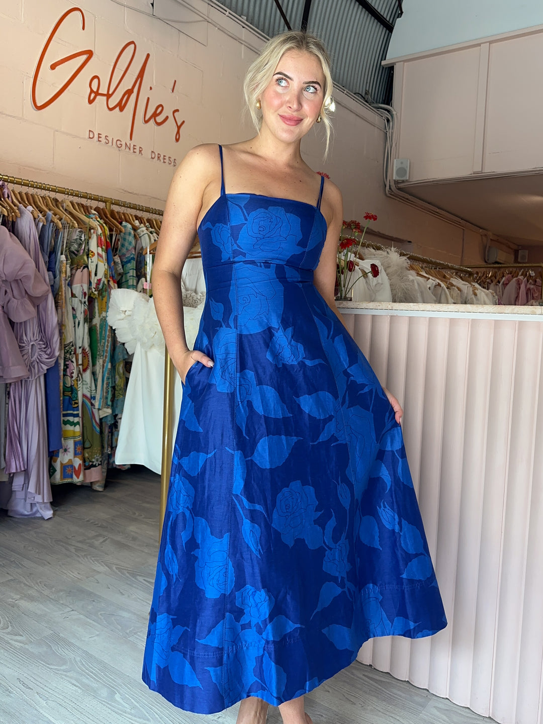 Aje - Belonging Flared Midi Dress Blue (Size 10-12) – Goldie's