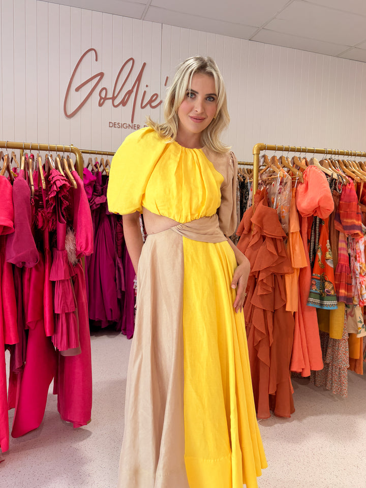 Aje - Caliente Yellow Midi Dress (Size 10)