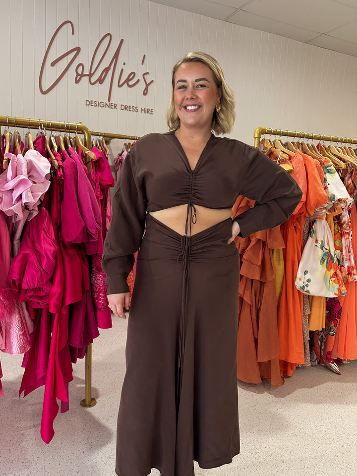 Christopher Esber - Disconnected Shirt Dress Brown (Size 12)