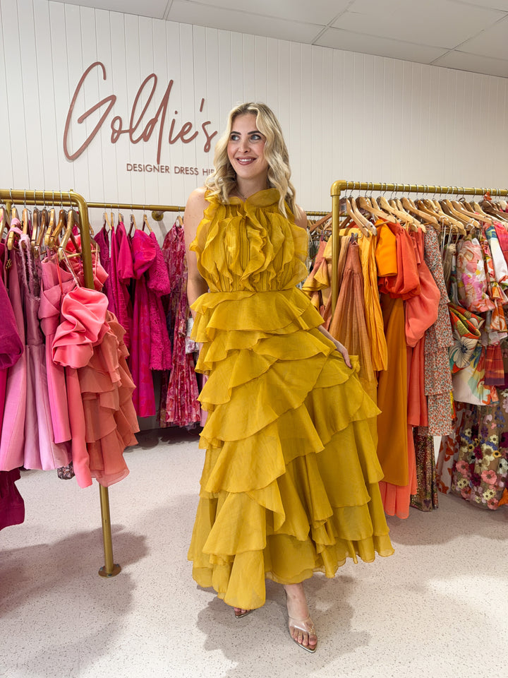 Teja - Simona Ruffle Dress Mustard (Size 12)