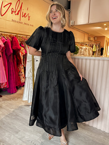 Aje - Nova Pleated Midi Dress Black (Size 16)