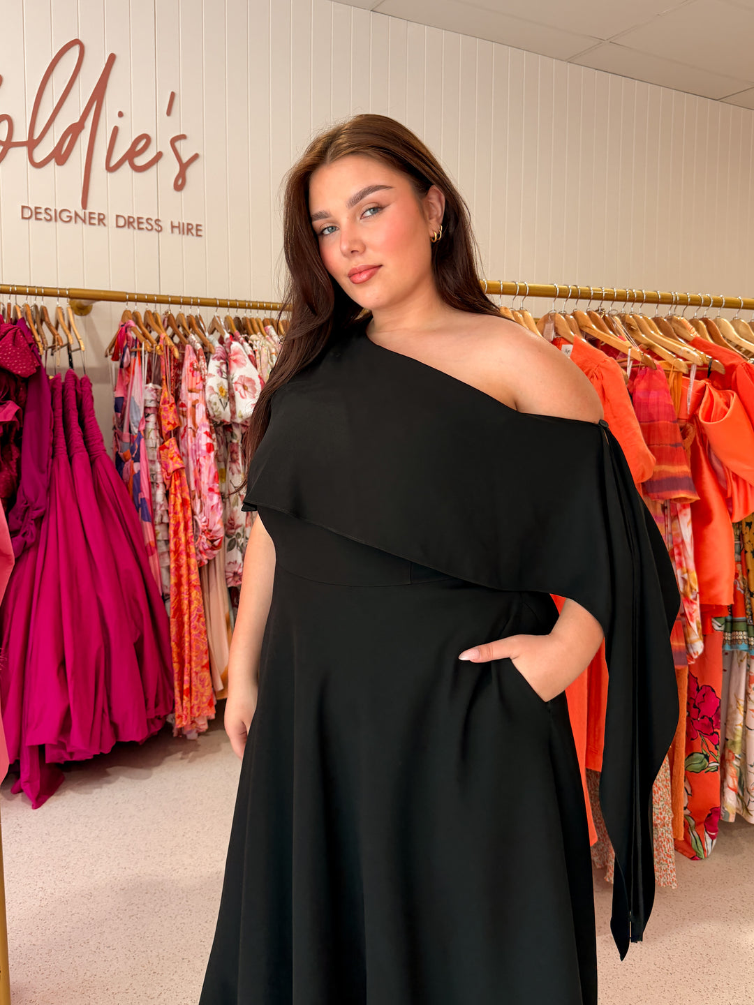 Carla Zampatti - Black One Shoulder Gown (Size 16)