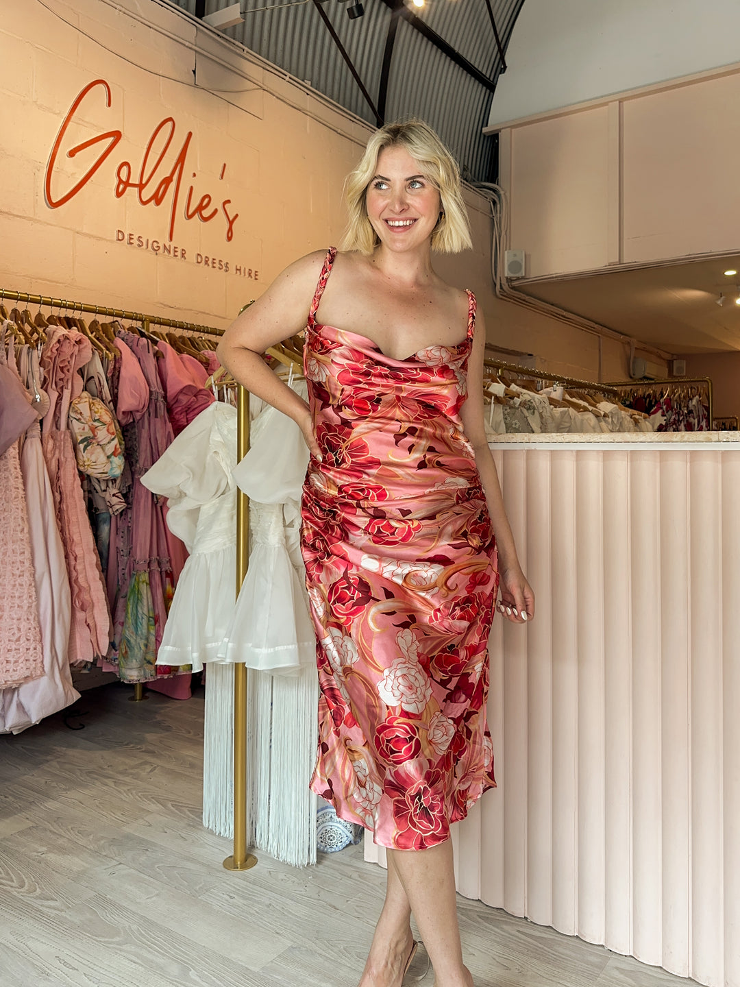 Leo and Lin - Rachel Cowl Neck Slip Dress Adorn Print in Passion (Size 14) Leo and Lin - Rachel Cowl Neck Slip Dress Adorn Print in Passion (Size 14)