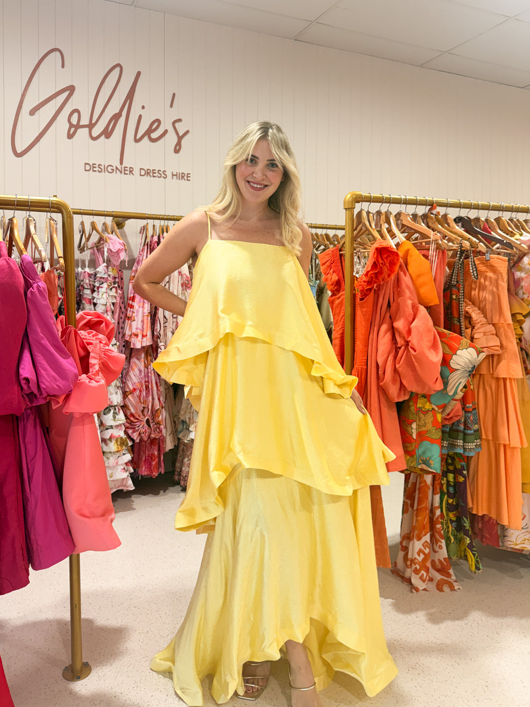 Elliatt - Tilly Tiered Maxi Dress Yellow (Large)