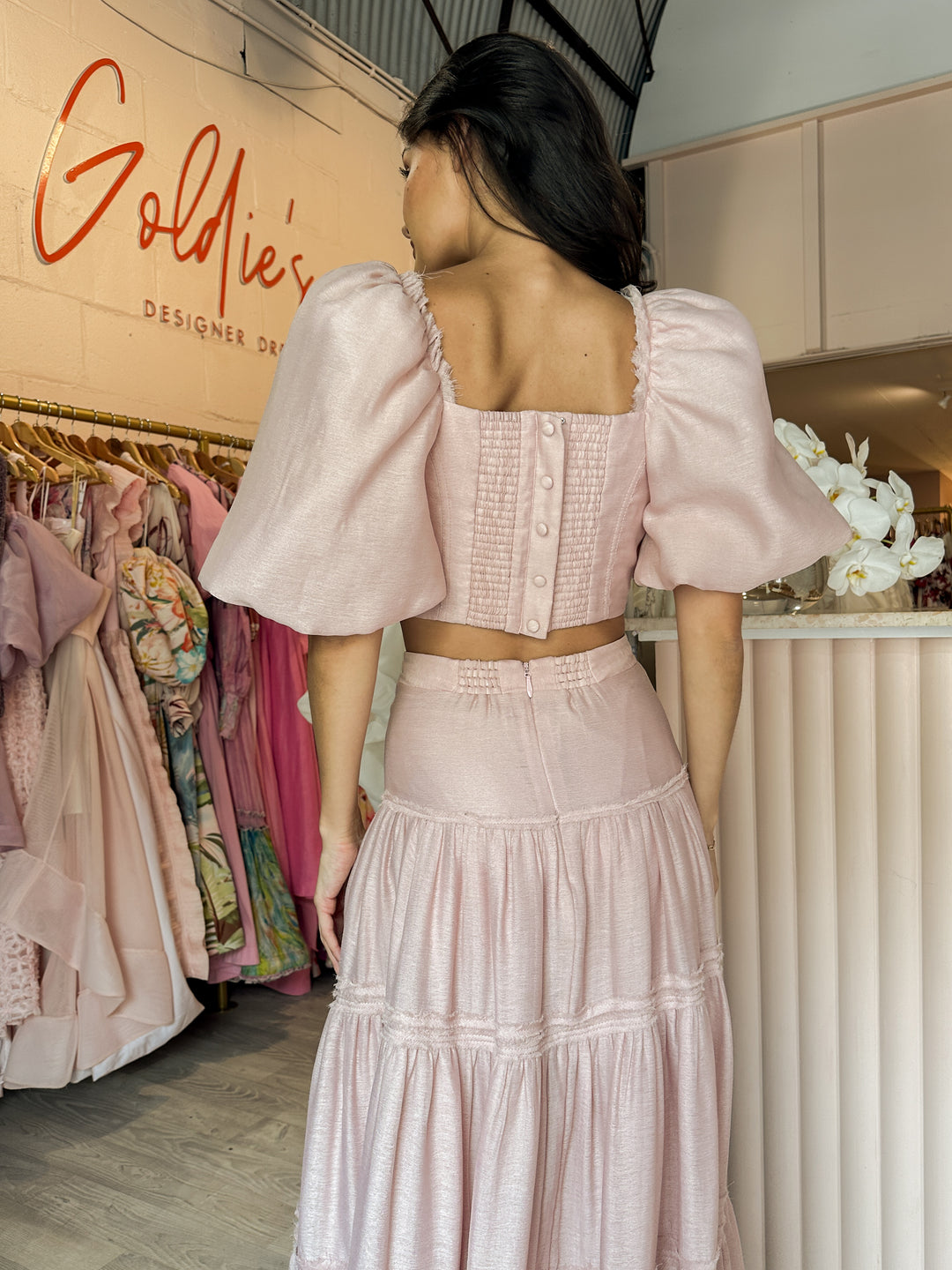 Aje - Esme Puff Sleeve Maxi Set Dusty Pink (Size 8)