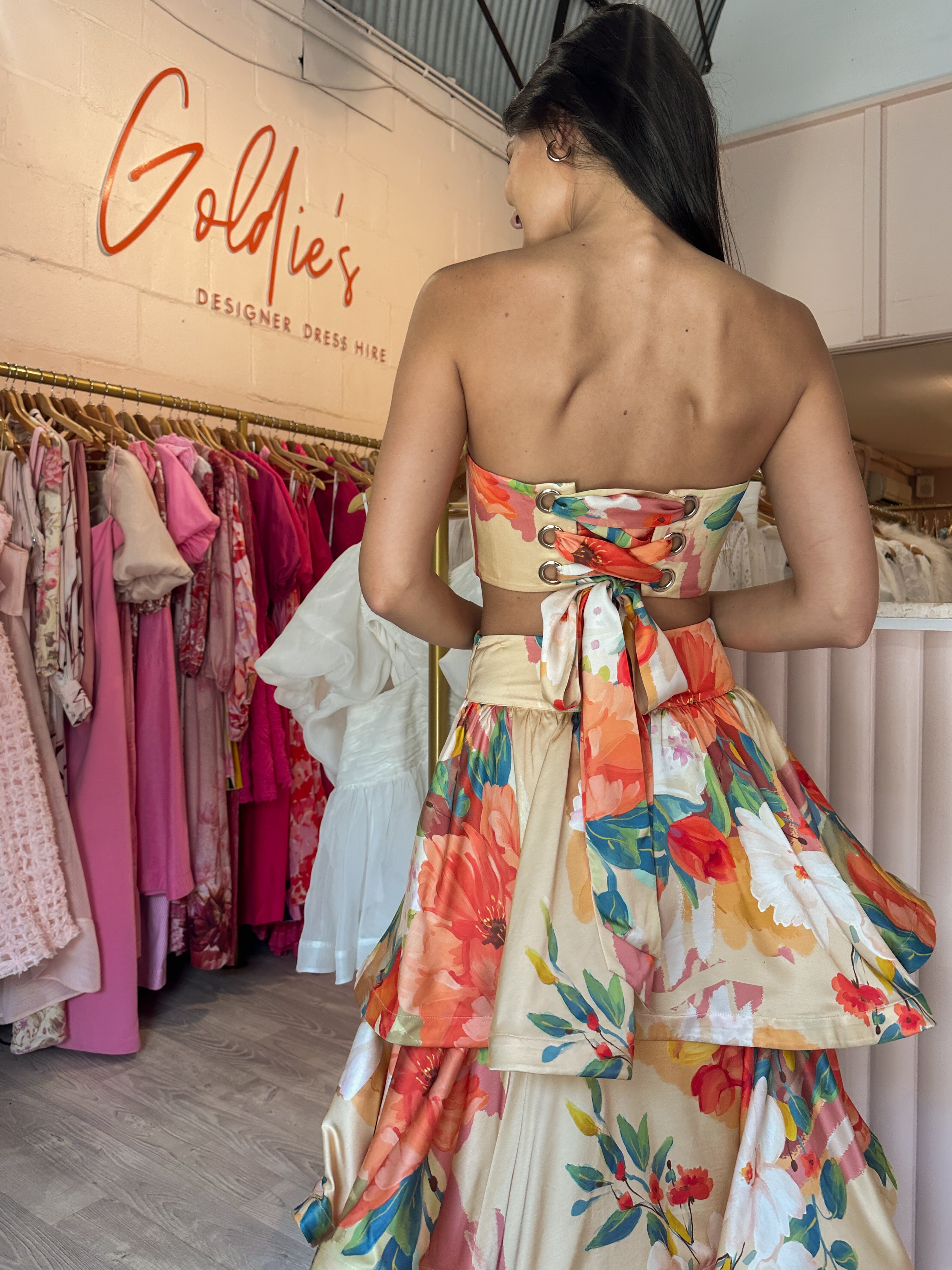Leo & Lin - Florescence Bustier Crop & Tiered Maxi Skirt (Size 6/8
