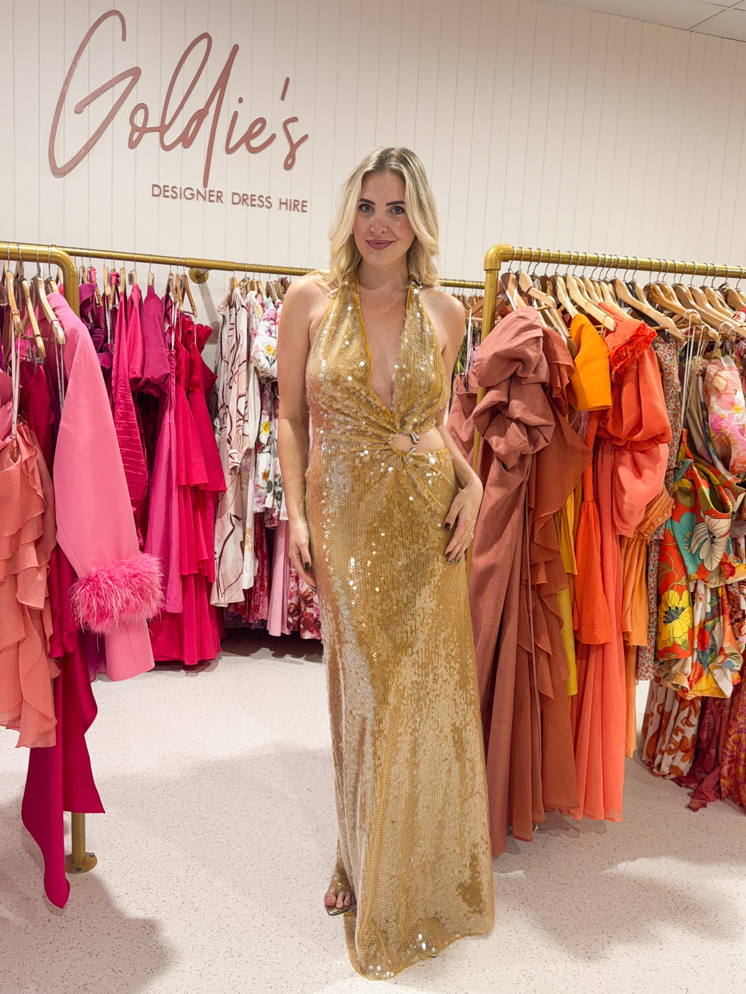 Misha - The Devon Sequin Gown Mustard Gold (Medium)