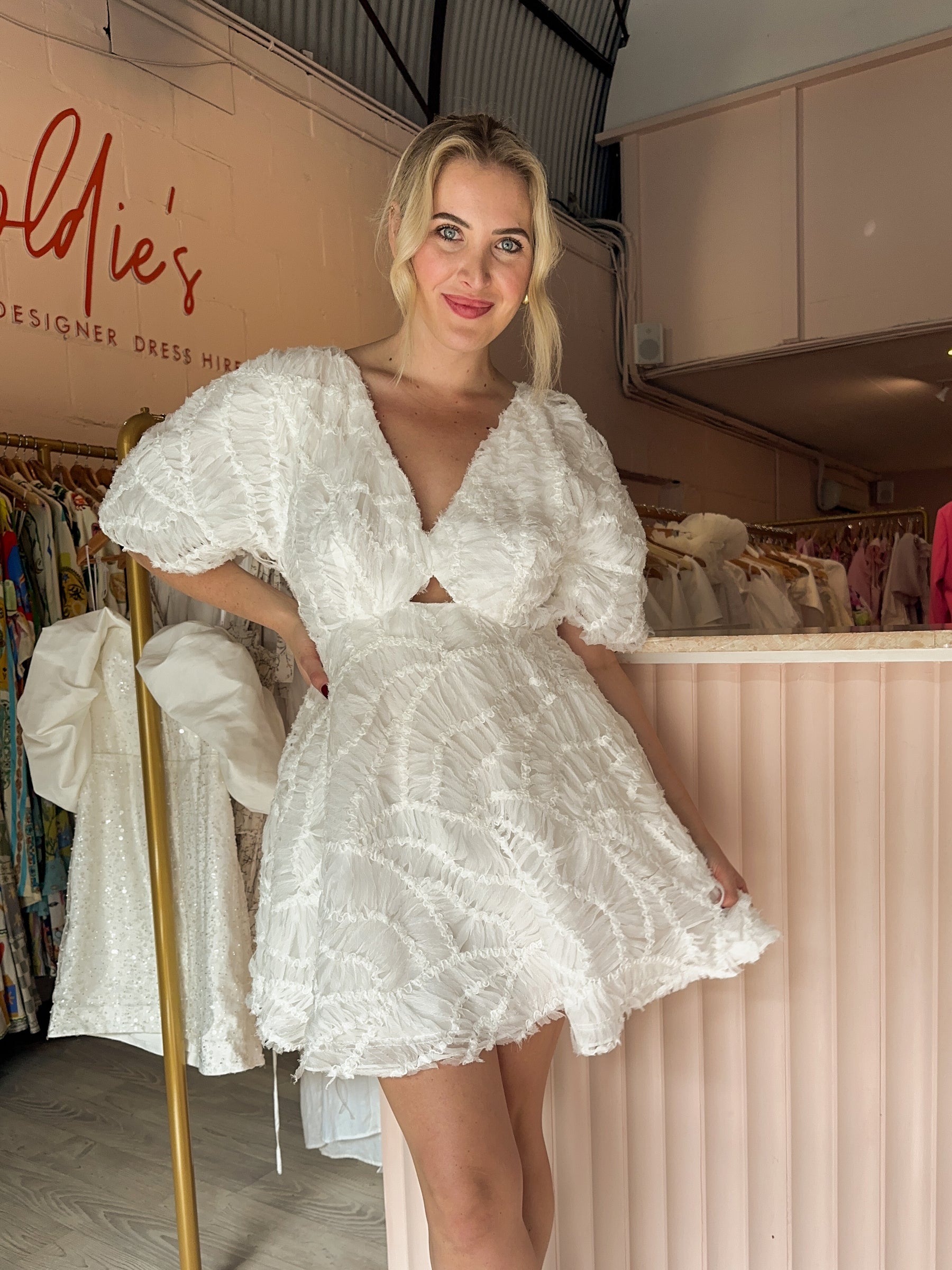 Aje - Florential Mini Swing Dress White (Size 12) Aje - Florential Mini Swing Dress White (Size 12)