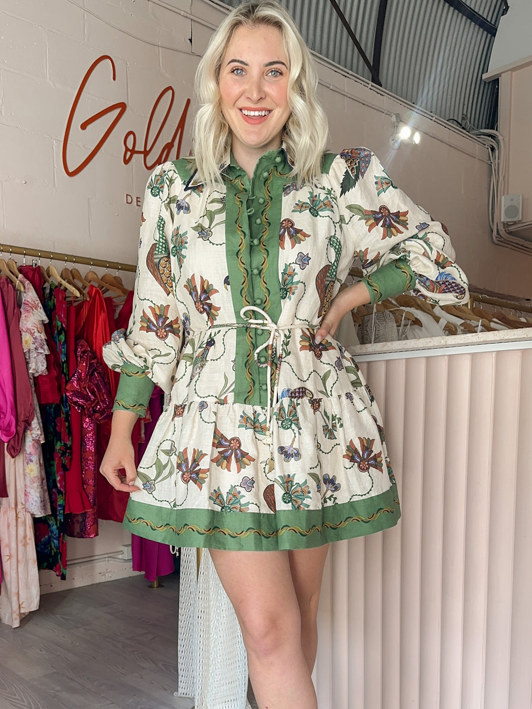 alemais birdie shirt dress Alemais Birdie Green Shirtdress with sleeves size 10