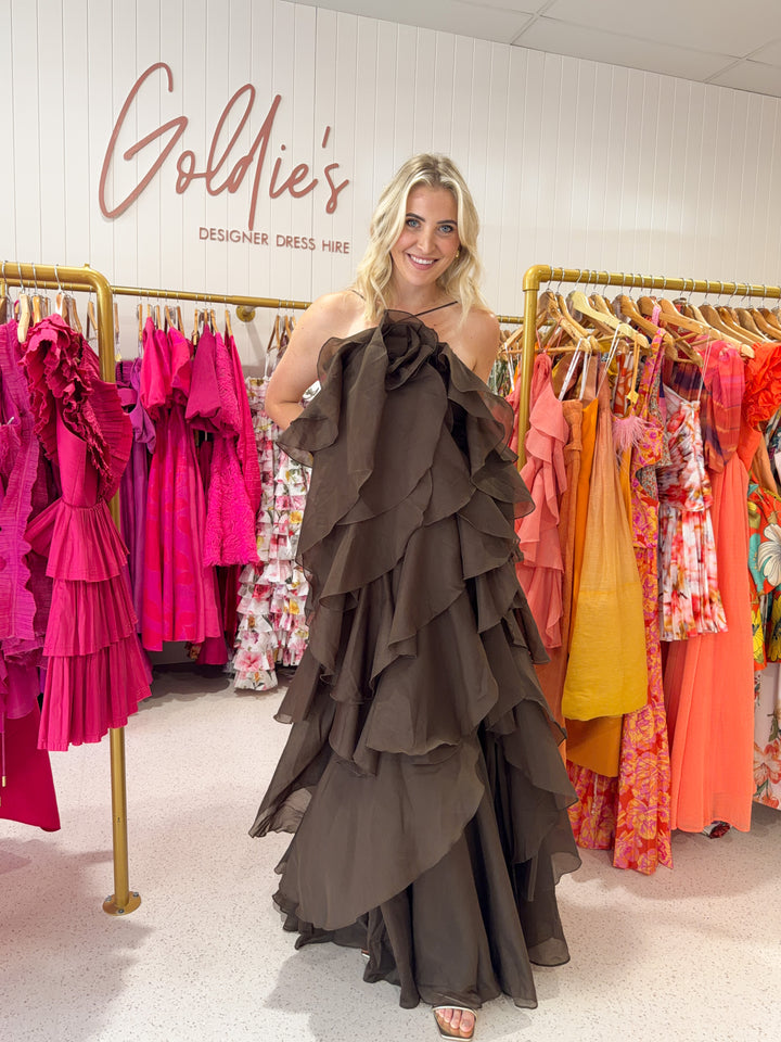 Aje - Pandorea Layered Maxi Dress Chocolate (Size 10)