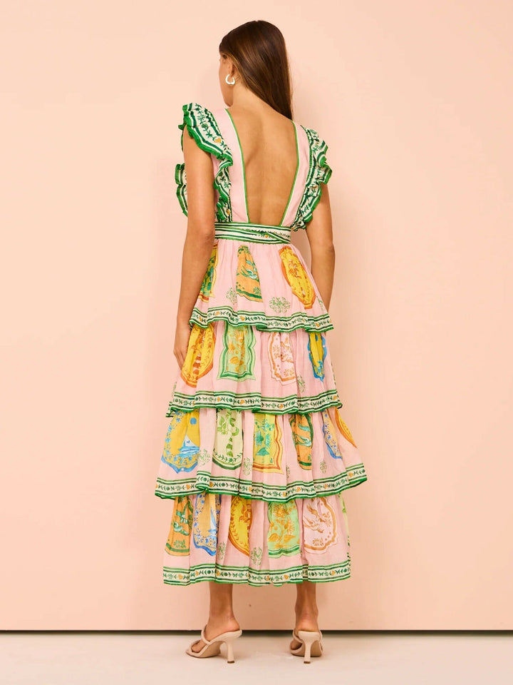 Alemais - Porcelain Frill Midi Dress (Size 12)