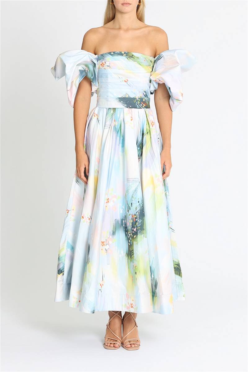 Leo Lin - Matilda Puff Sleeve Midi Blue (Size 14)