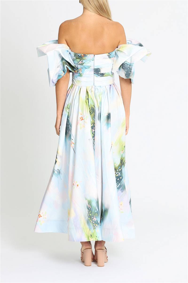 Leo Lin - Matilda Puff Sleeve Midi Blue (Size 14)