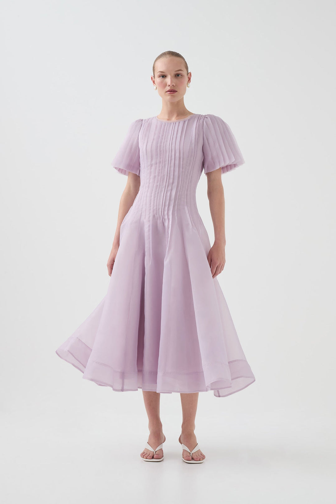 Aje - Nova Pleated Midi Dress Lilac (Size 16)