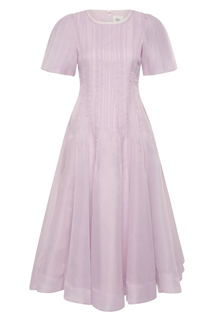 Aje - Nova Pleated Midi Dress Lilac (Size 16)