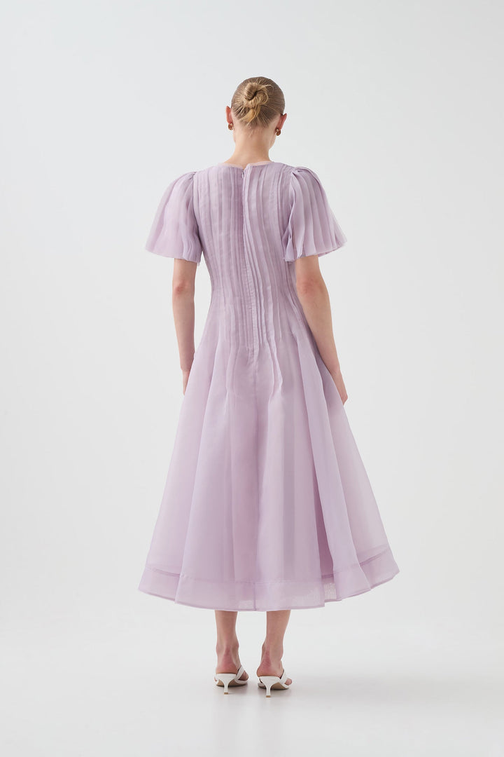 Aje - Nova Pleated Midi Dress Lilac (Size 16)