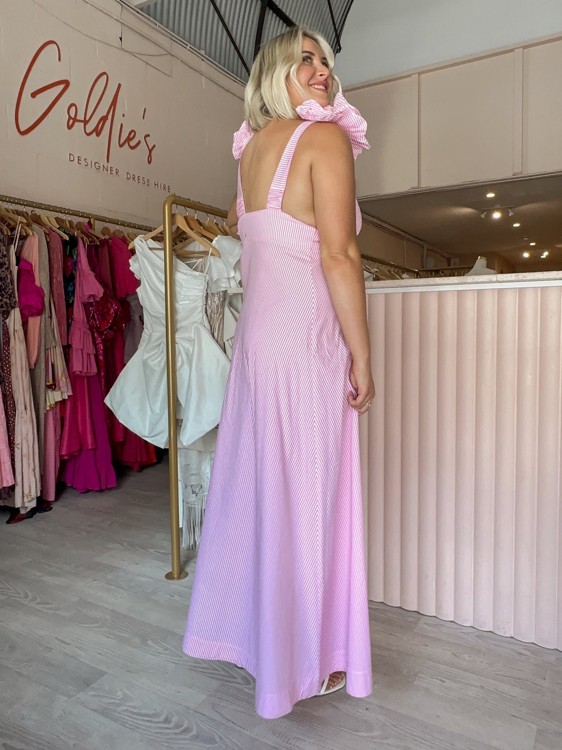 aston studio pink dress LAYLA DRESS MAGENTA STRIPE Aston Studio