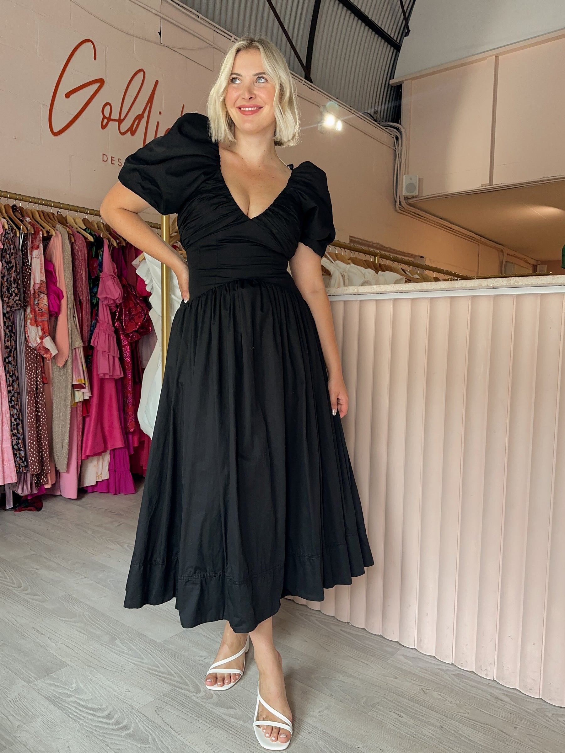 plunge midi dress Aje - Gabrielle Plunge Midi Dress Black (Size 10) – Goldie's