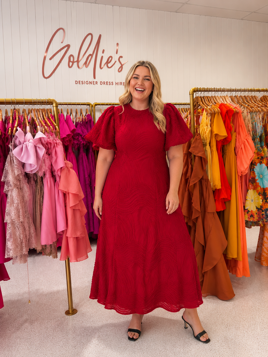 Aje - Wave Midi Dress Red (Size 16)