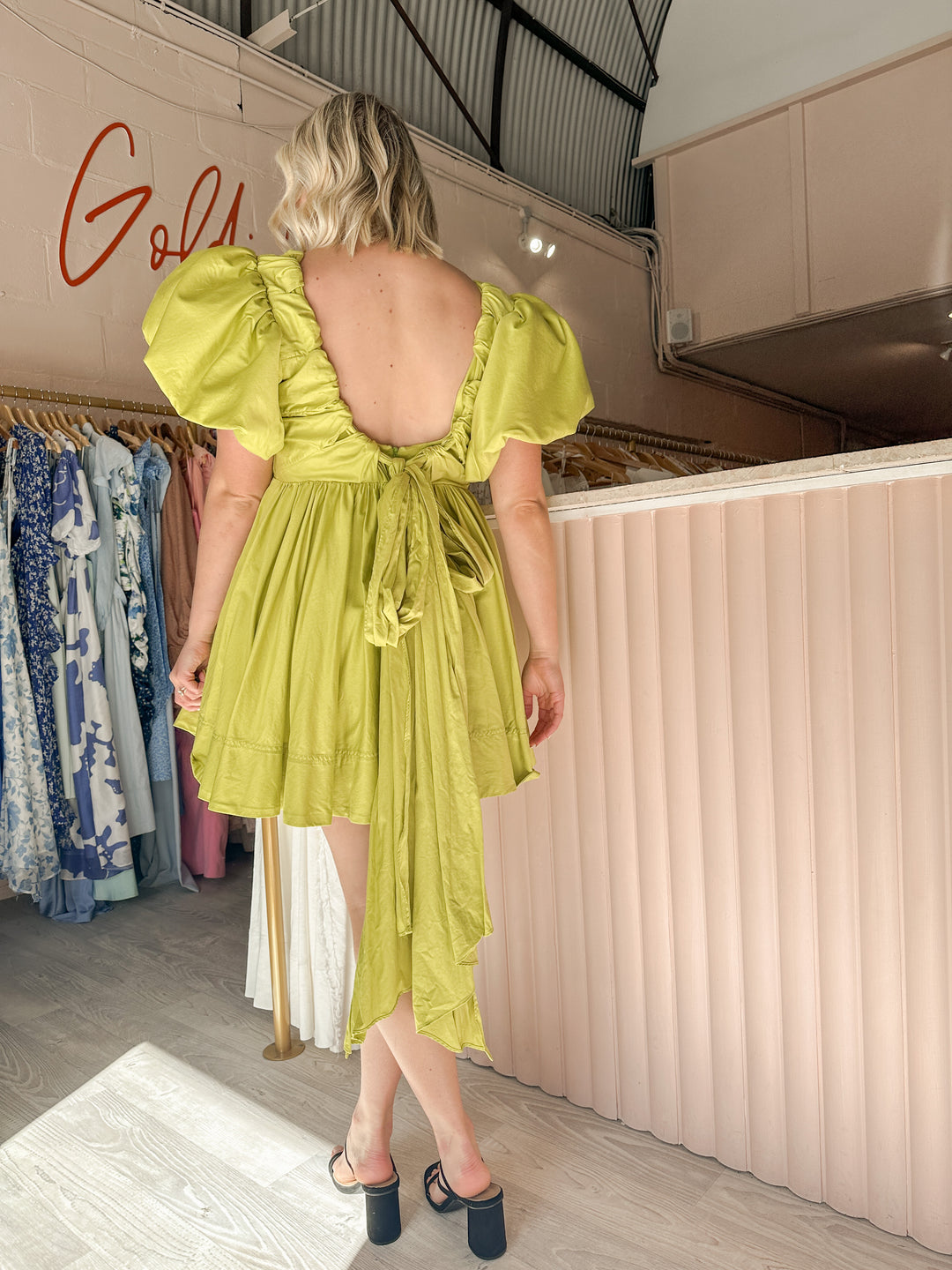 Aje - Greta Bow Mini Dress Green (Size 16) Goldie's - Designer Dress Hire Aje - Greta Bow Mini Dress Green (Size 16) Goldie's - Designer Dress Hire