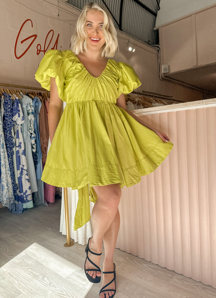 Aje - Greta Bow Mini Dress Green (Size 16)