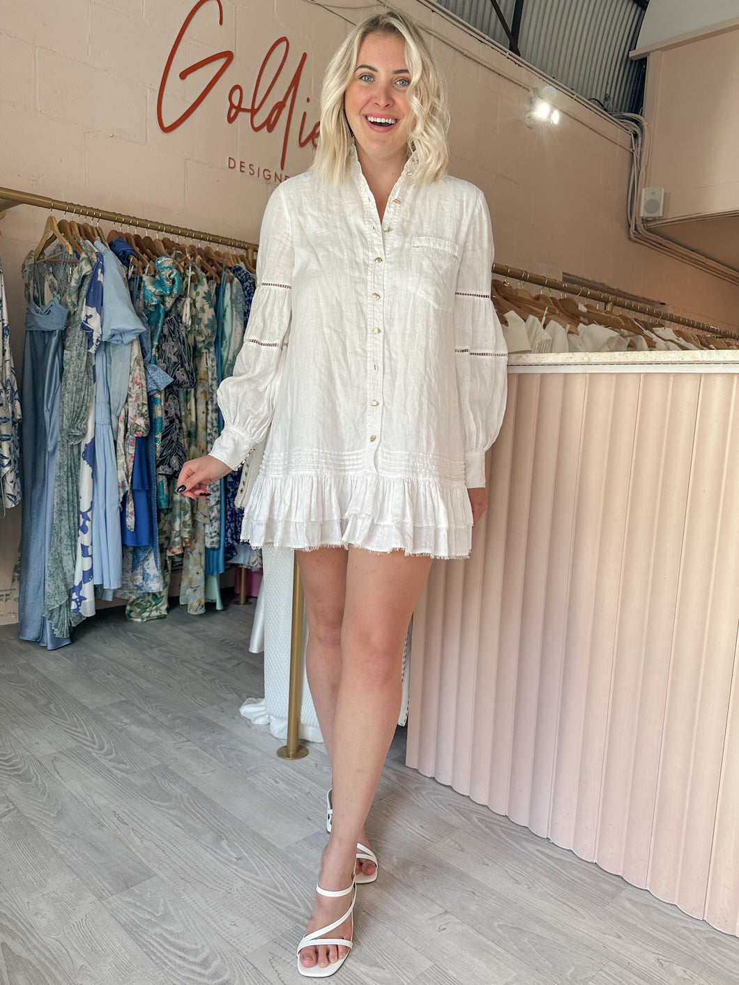 Aje - Lotus Shirt Dress White (Size 8/12)