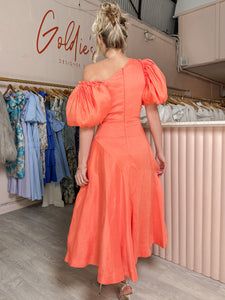 Aje - Maia Off Shoulder Midi Coral (Size 8)