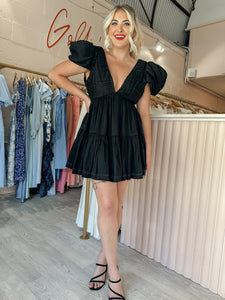 Aje - Severine Tiered Mini Dress Black (Size 10)