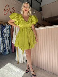 Aje - Greta Bow Mini Dress Green (Size 16)