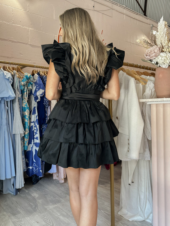 Aje - Black Ruffle Mini Dress (Size 8)