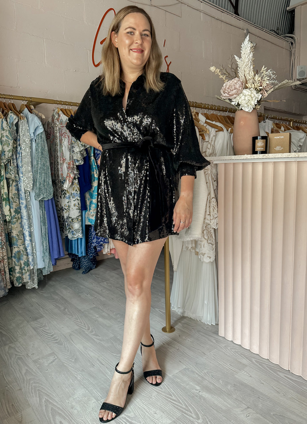 Sheike - Sequin Black Shirt Dress (Size 14/16)