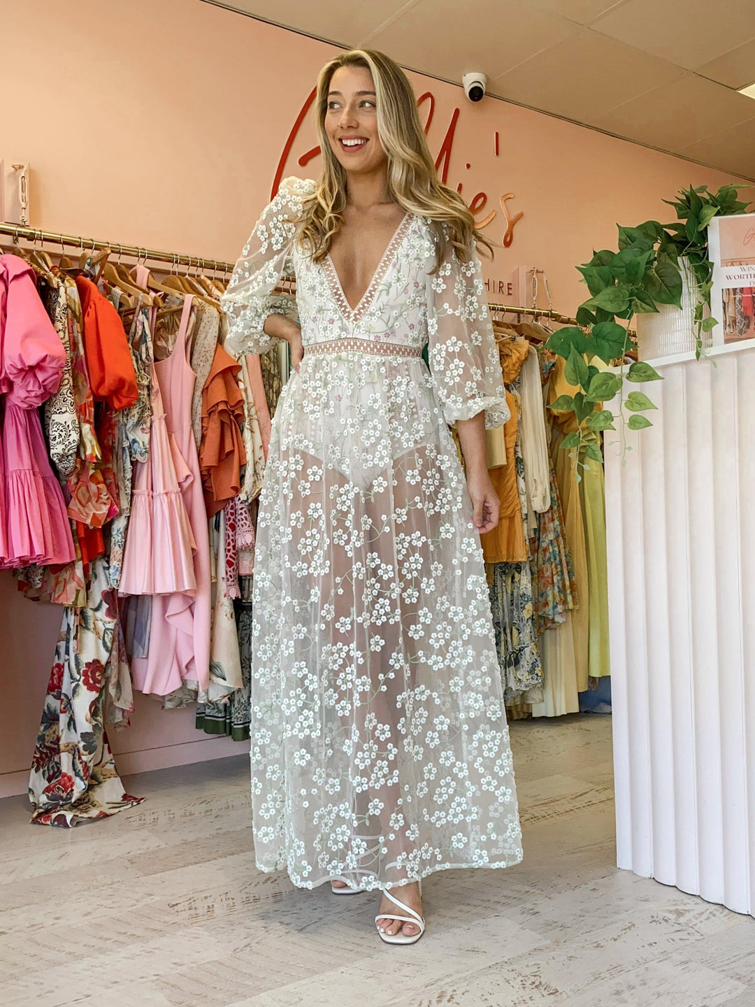 For Love & Lemons - Eclair Maxi Dress Ivory Floral (Size 6/10)