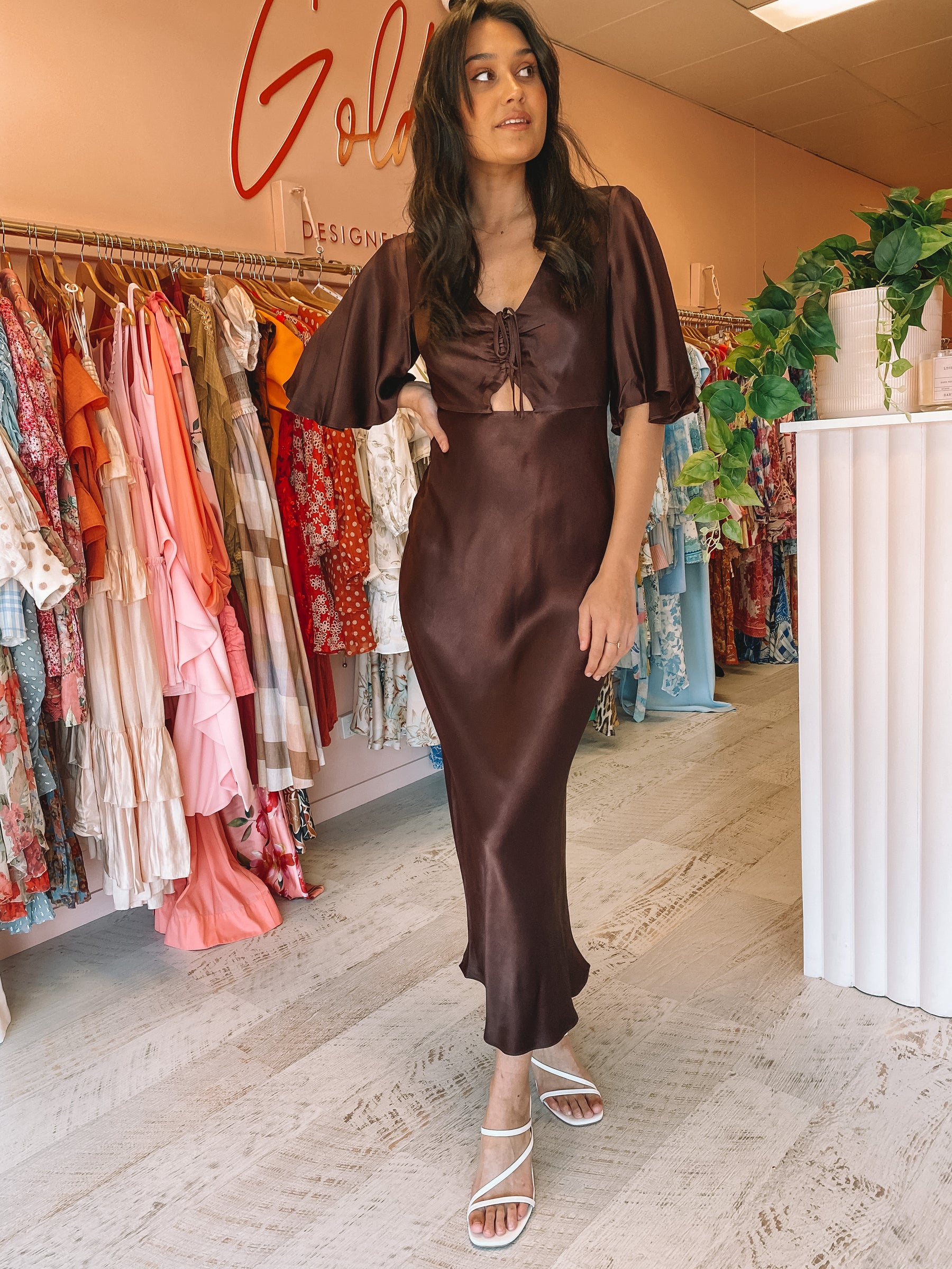 Shona Joy - Flutter Sleeve Bias Slip Dress (Size 8/10) – Goldie's