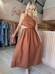 By Nicola - Gabriella One Shoulder Midi Dress Desert (Size 12)