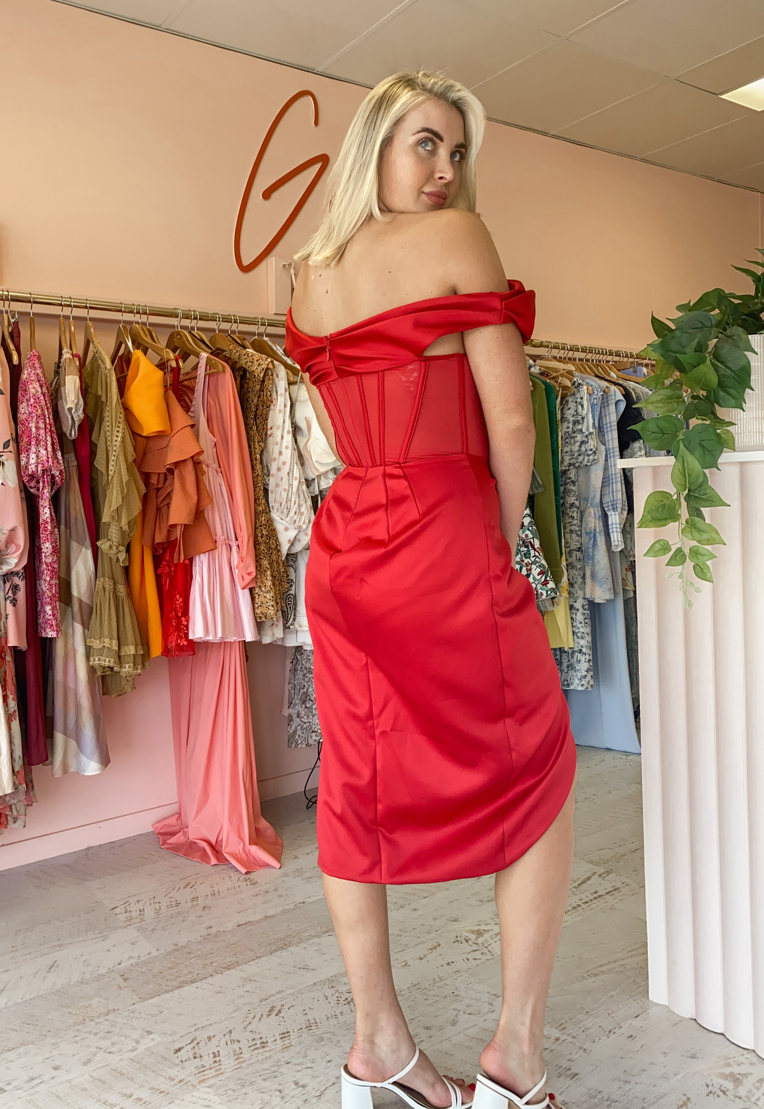 House of CB - Red Asymmetric Drape Mini Corset Dress (Medium