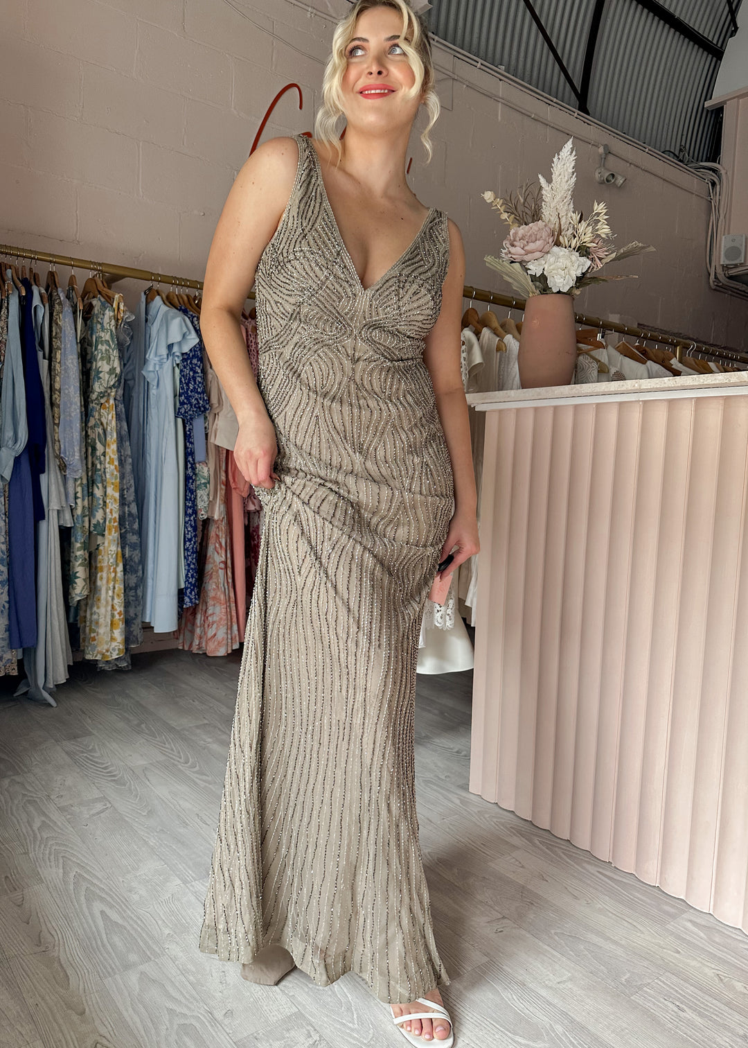 Rachel Gilbert - Arna Sequin Gown (Size 14) Goldie's - Designer Dress Hire Rachel Gilbert - Arna Sequin Gown (Size 14) Goldie's - Designer Dress Hire
