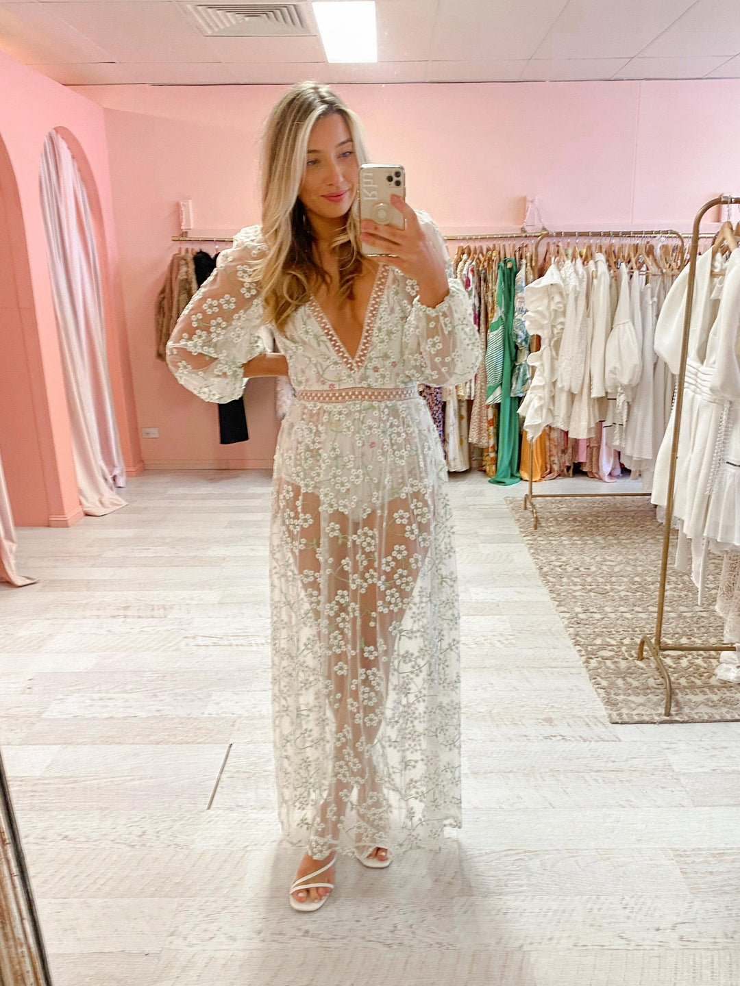 For Love & Lemons - Eclair Maxi Dress Ivory Floral (Size 6/10)