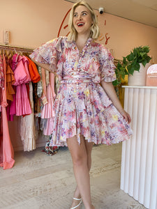 Leo Lin - Euphoria Cotton Linen Ruffled Mini Dress (Size 10)