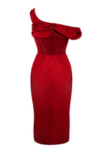 Load image into Gallery viewer, House of CB - Red Asymmetric Drape Mini Corset Dress (Medium)
