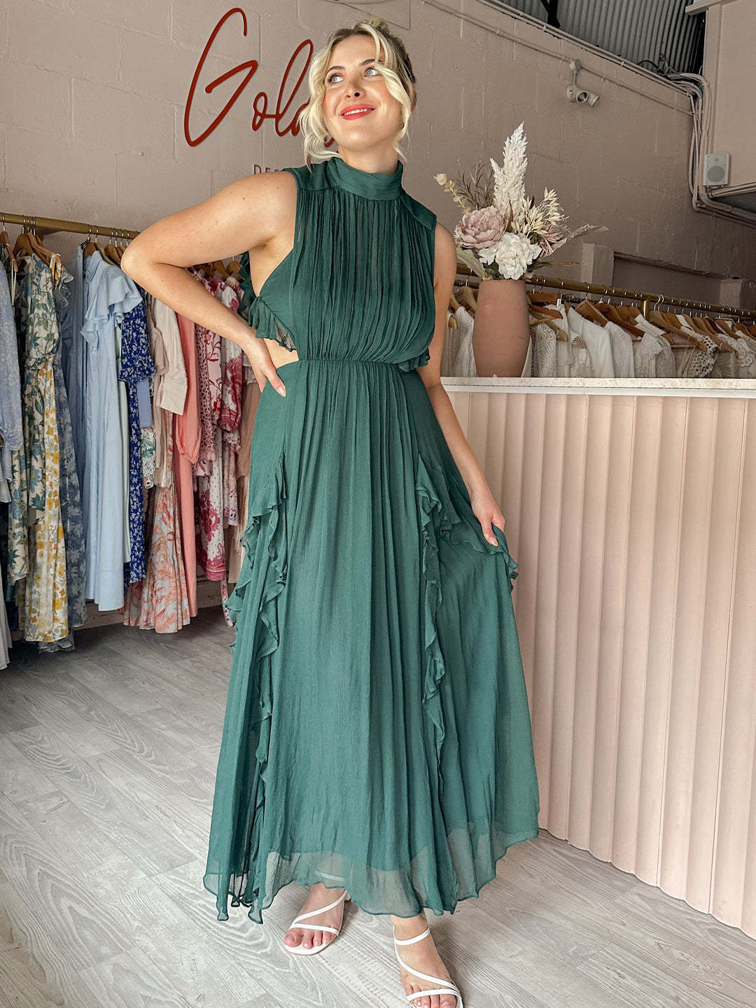 Shona Joy - Leonie Backless Frill Maxi Dress Rosemary (Size 12)