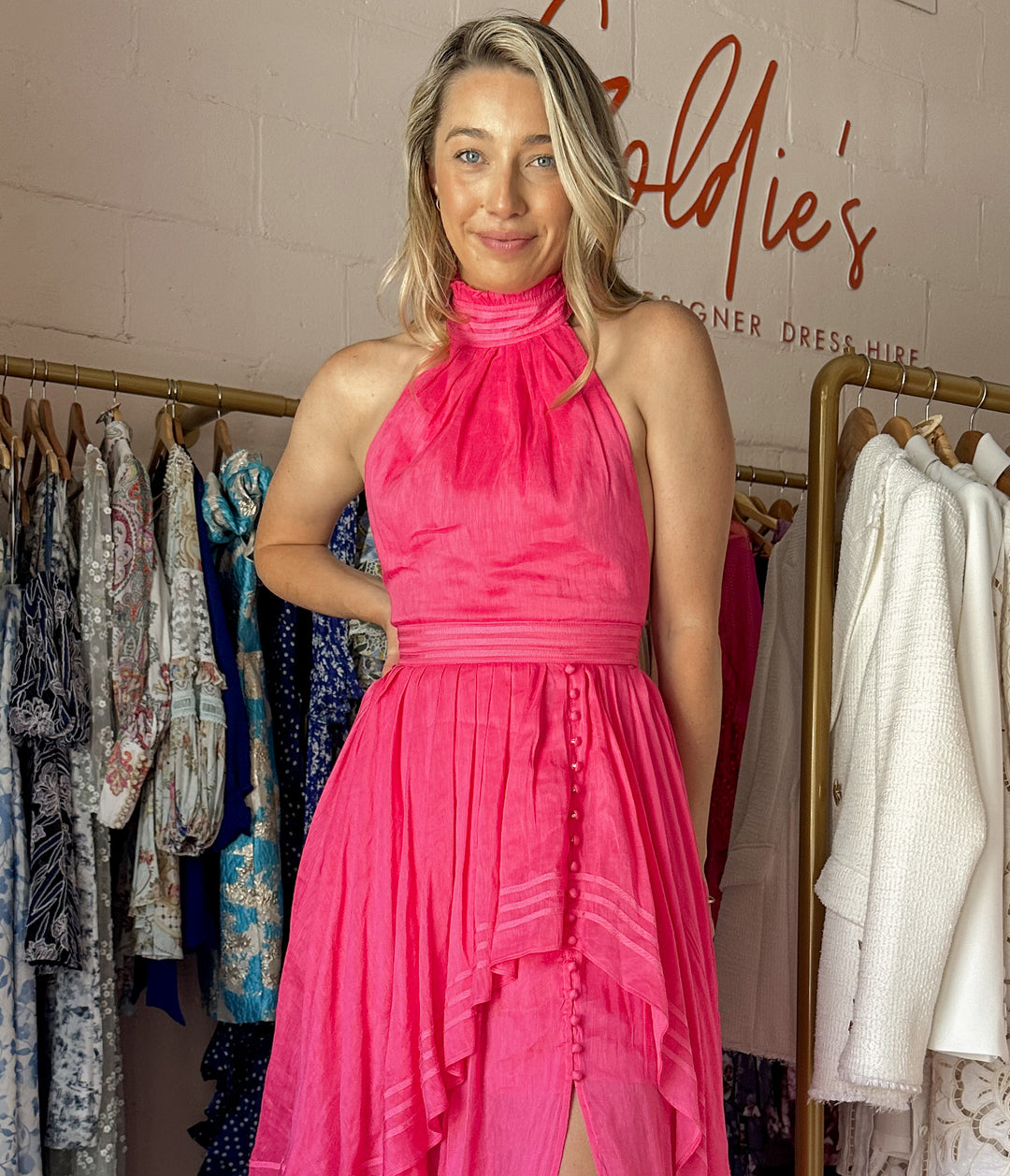 Aje - Sienna Maxi Pink (Size 6-12) Goldie's - Designer Dress Hire Aje - Sienna Maxi Pink (Size 6-12) Goldie's - Designer Dress Hire