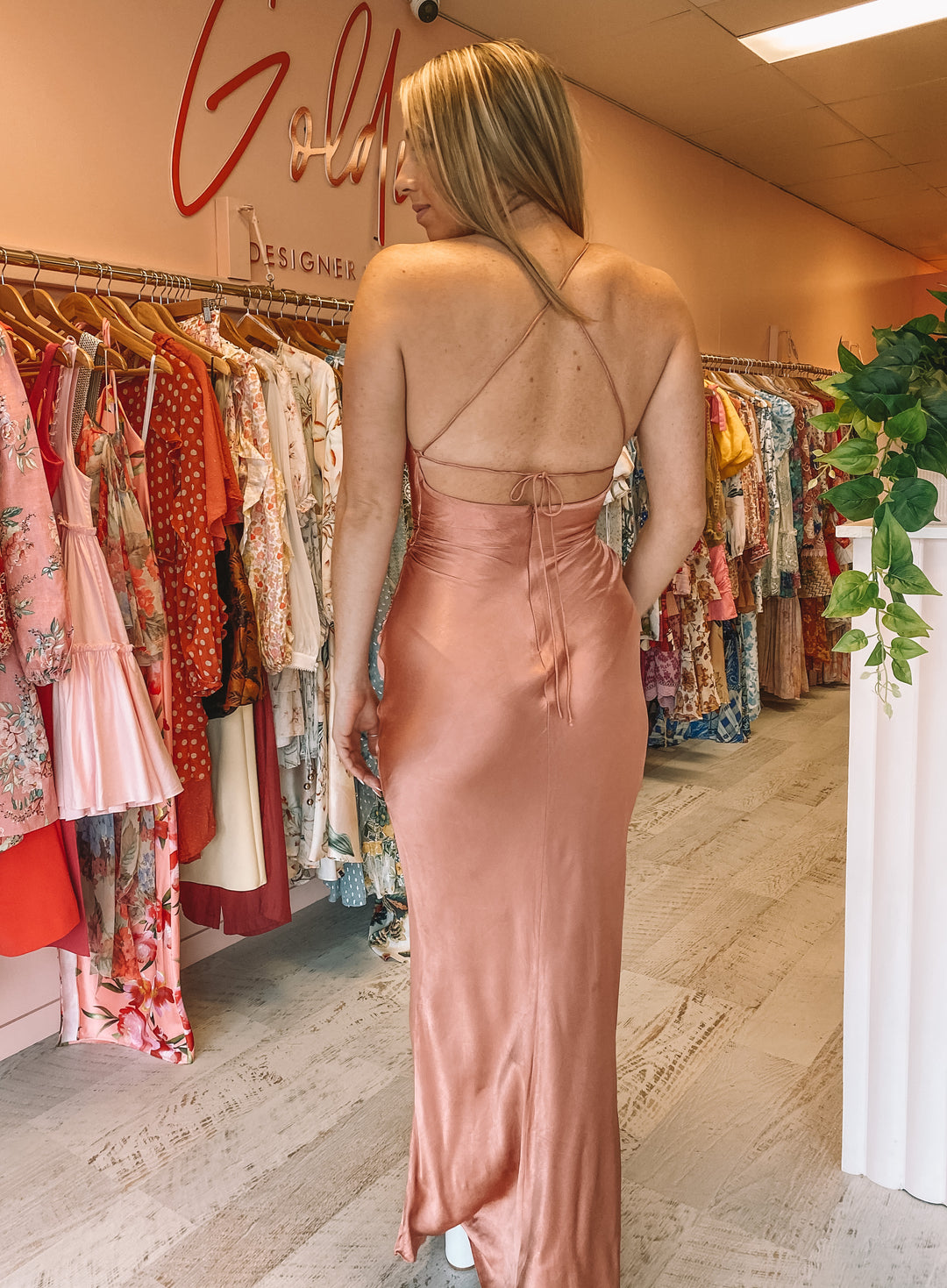 Shona Joy - La Lune Ruched Backless Slip Dress Rose (Size 8) Shona Joy - La Lune Ruched Backless Slip Dress Rose (Size 8)