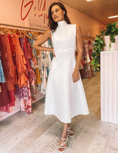 Load image into Gallery viewer, Karen Gee - White High Neck Midi Dress (Size 8/10)