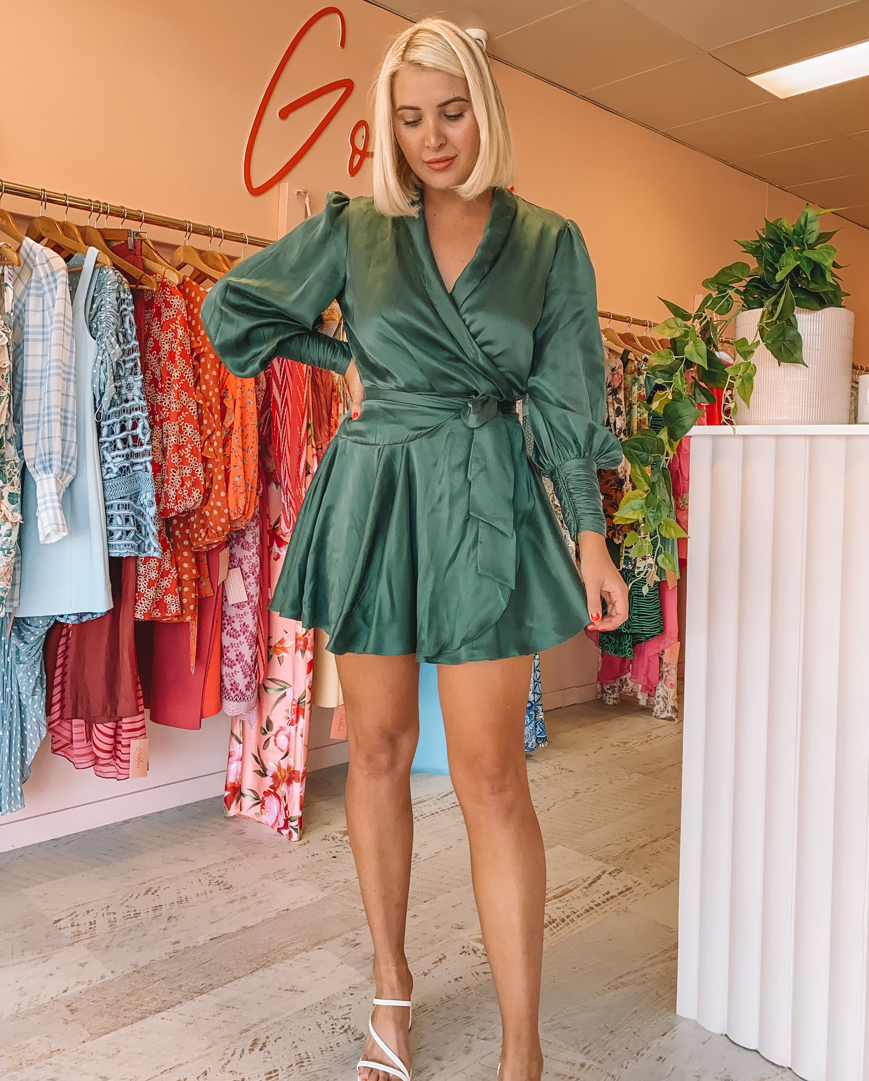 Silk wrap mini dress online